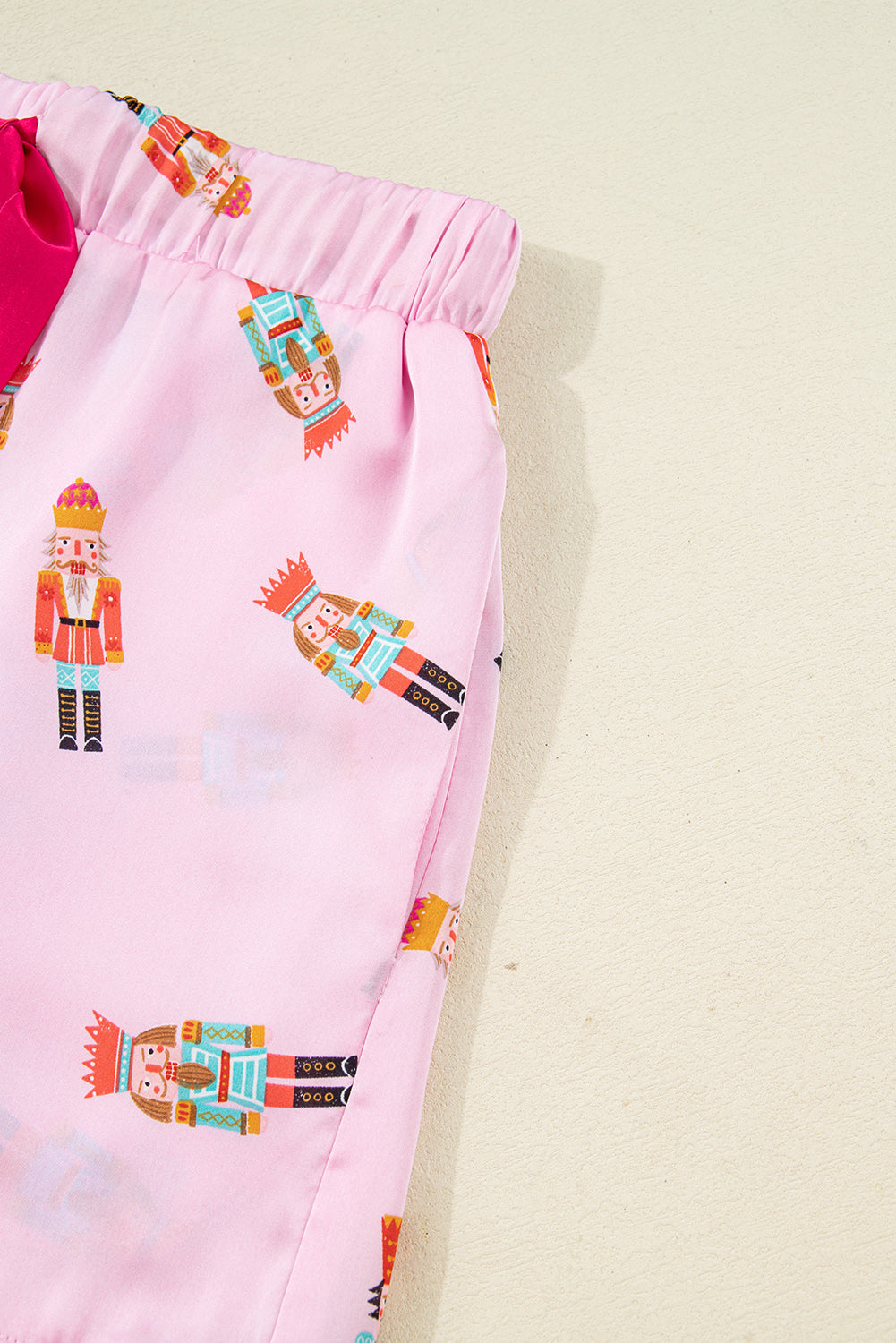 Pink Nutcracker Print Two Piece Pajama Set Contrast Trim Bow Dear-Lover Dropshipping